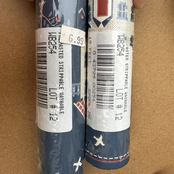 Vintage 90’s Wallpaper Border Country Farm Blue Mauve Prepasted Borden 30 Feet - Picture 4 of 5